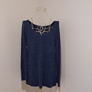 Y2K Vintage Kmart Basic Editions Blue Knit Tunic Length Sweater, Size XL.